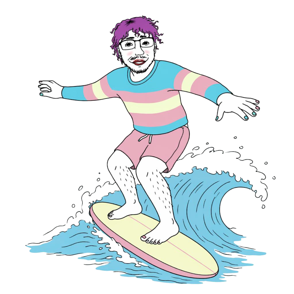 a surfer riding a wave in a striped shirt